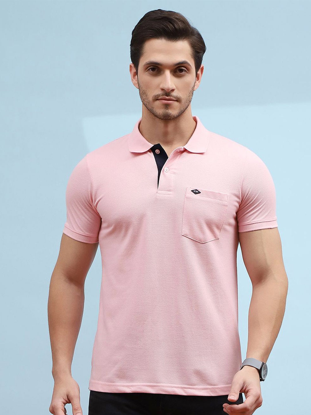 Cloak & Decker by Monte Carlo Men Polo Collar Pocket T-shirt, Pink