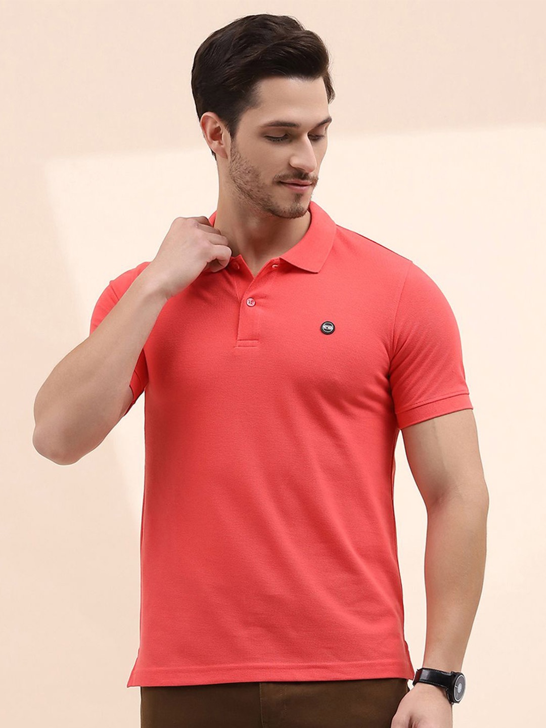 Cloak & Decker by Monte Carlo Men Solid Polo Collar T-shirt, Pink