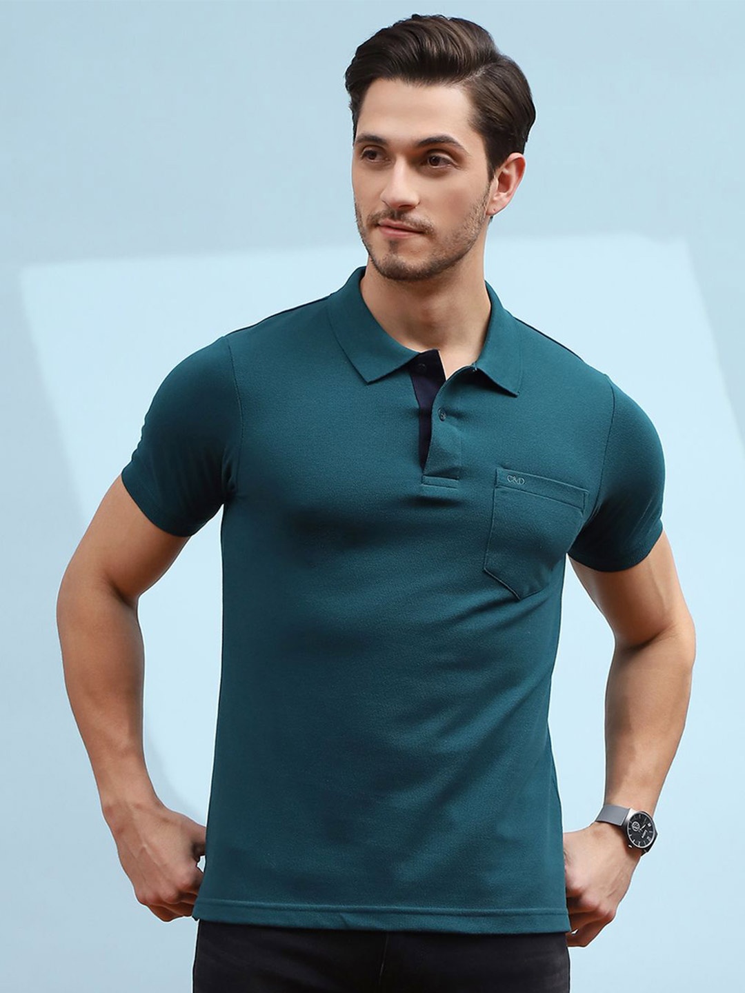 

Cloak & Decker by Monte Carlo Men Polo Collar Pockets T-shirt, Blue