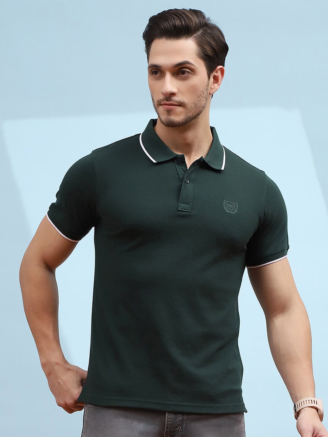 

Cloak & Decker by Monte Carlo Men Solid Polo Collar T-shirt, Green
