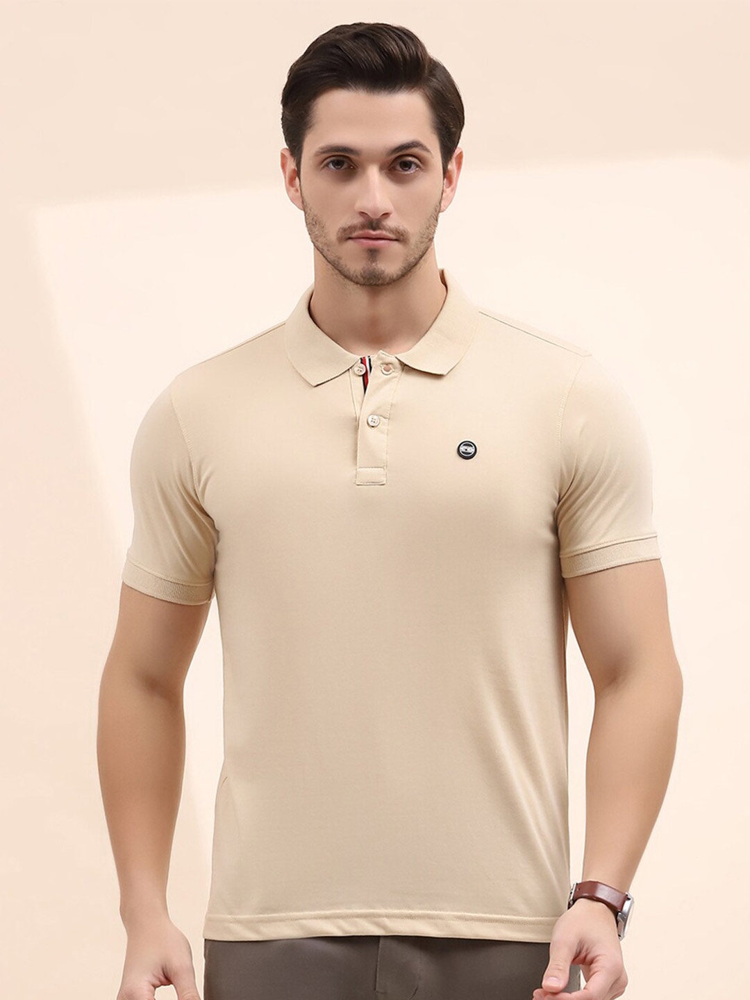 

Cloak & Decker by Monte Carlo Men Solid Polo Collar T-shirt, Beige