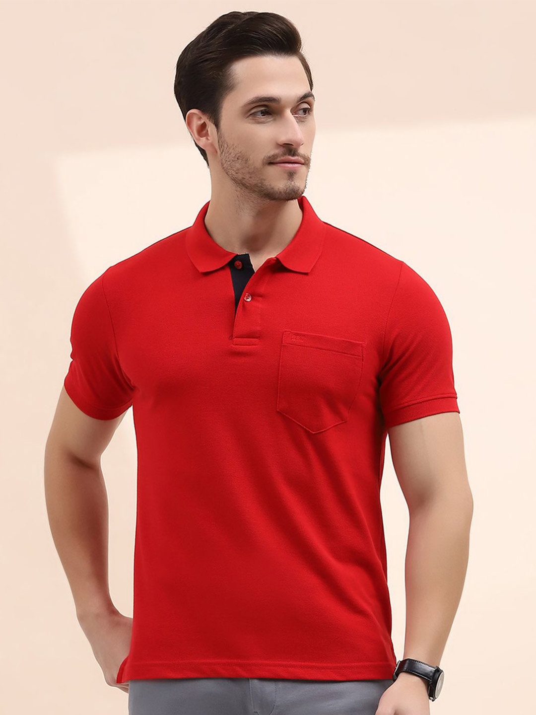 Cloak & Decker by Monte Carlo Men Polo Collar Pockets T-shirt, Red