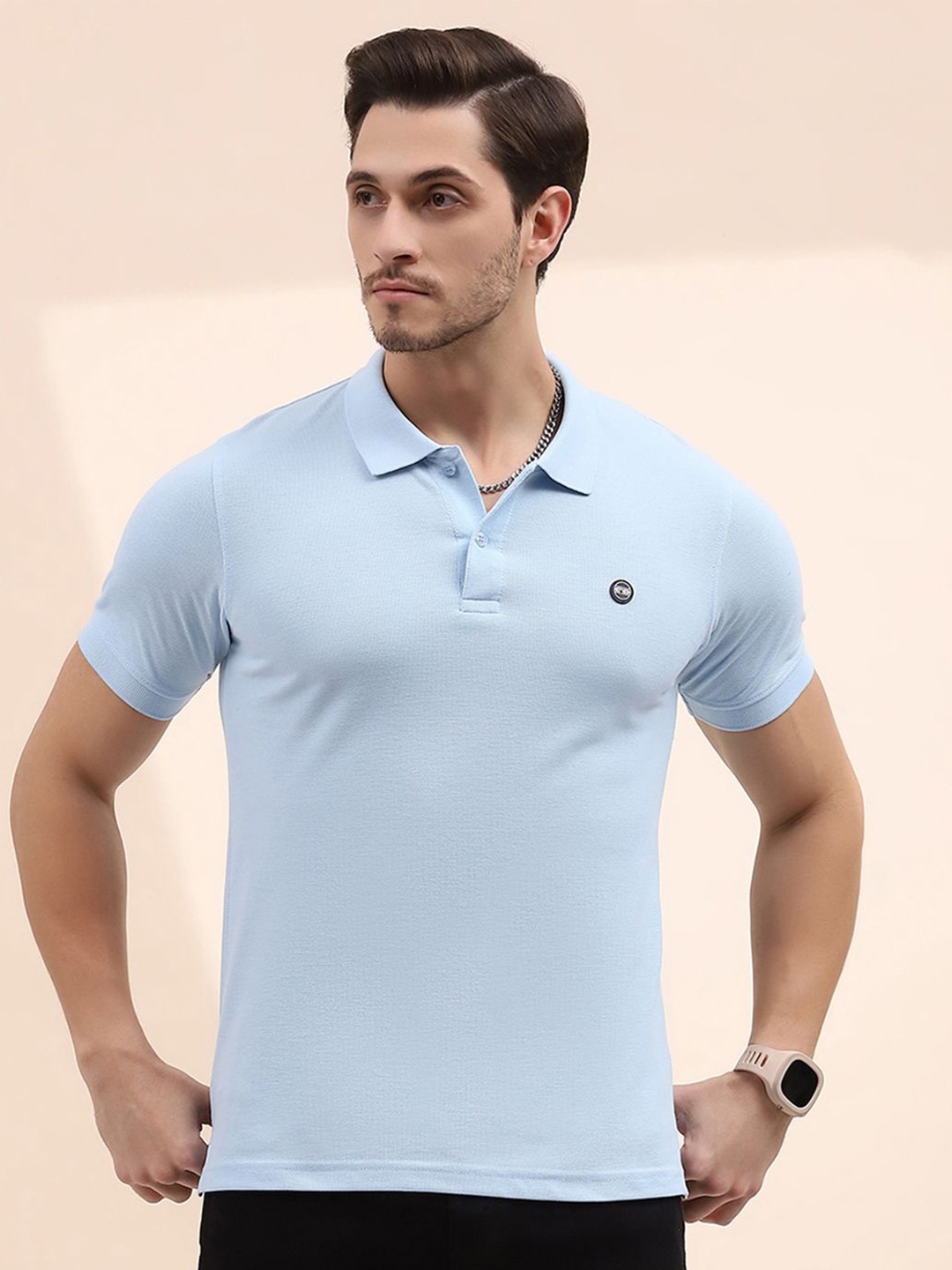 

Cloak & Decker by Monte Carlo Men Solid Polo Collar T-shirt, Blue