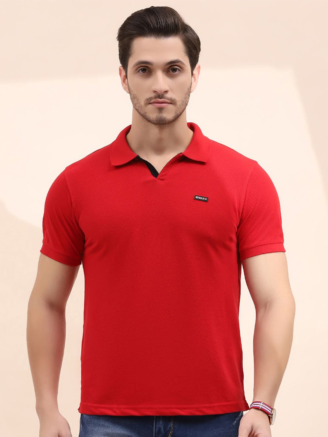 

Cloak & Decker by Monte Carlo Men Polo Collar Applique T-shirt, Red