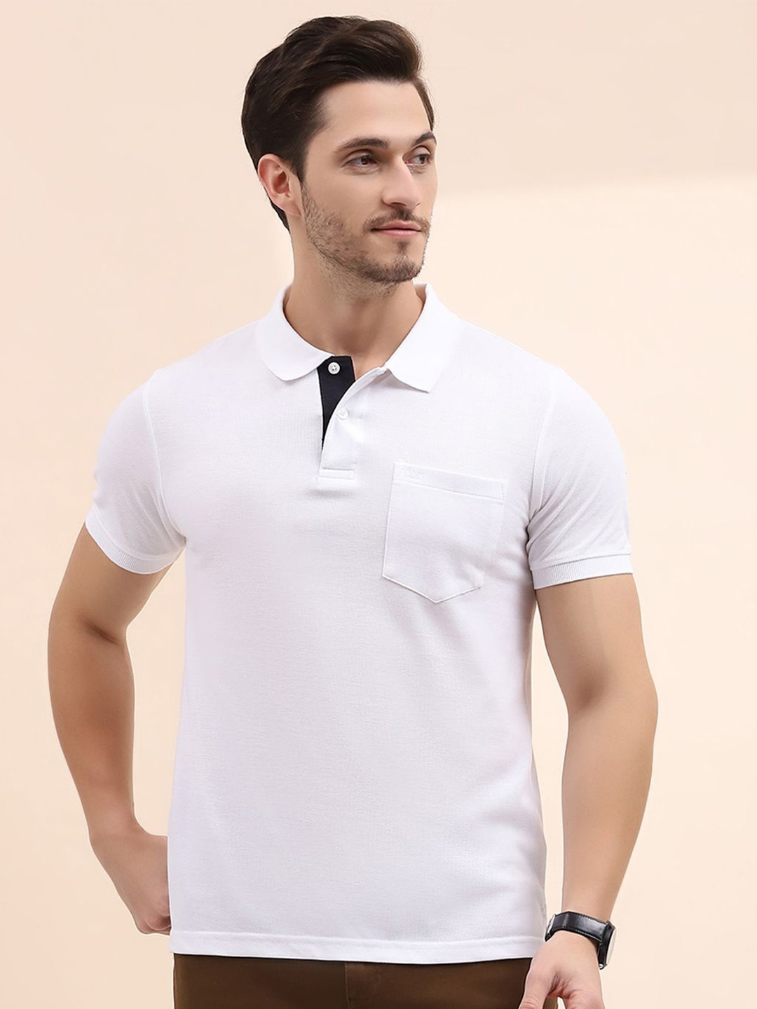 

Cloak & Decker by Monte Carlo Men Solid Polo Collar Pockets T-shirt, White