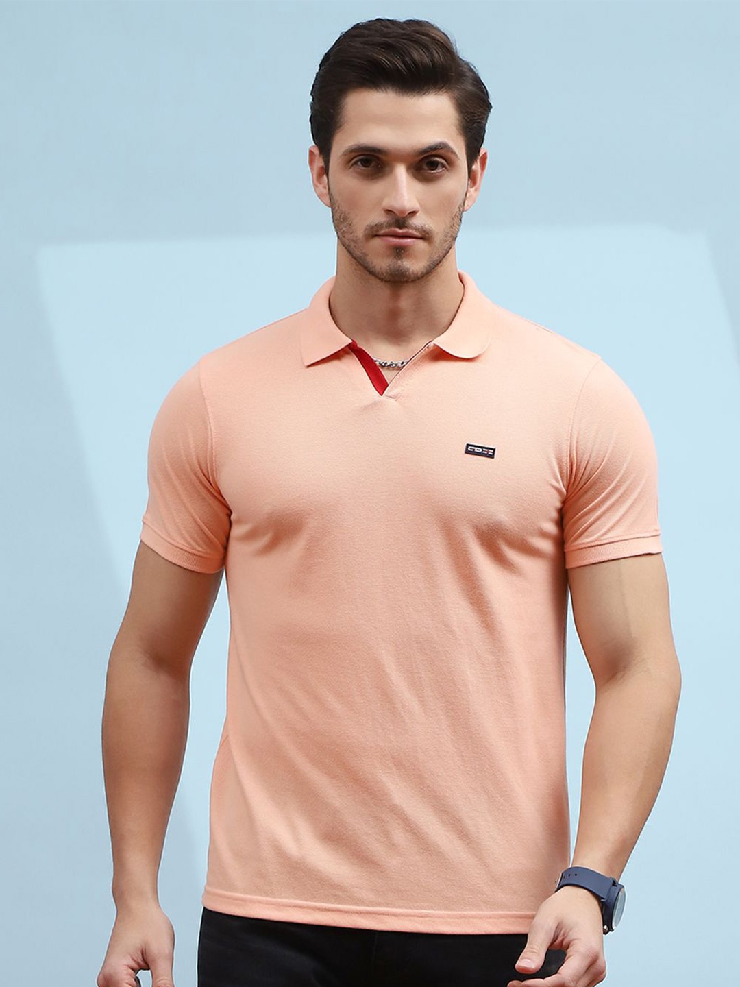 

Cloak & Decker by Monte Carlo Men solid Polo Collar T-shirt, Peach