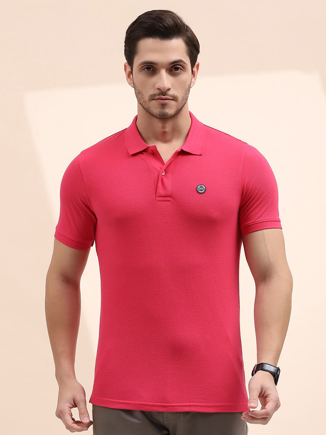 

Cloak & Decker by Monte Carlo Men Solid Polo Collar T-shirt, Fuchsia