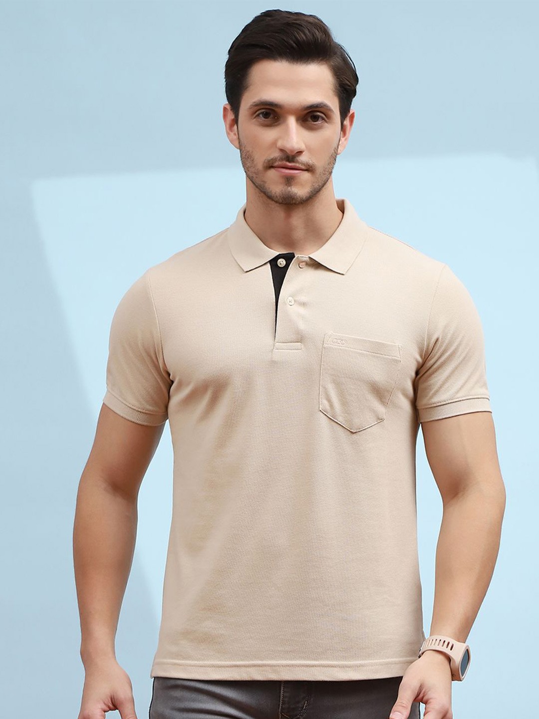 

Cloak & Decker by Monte Carlo Men Solid Polo Collar Pockets T-shirt, Beige