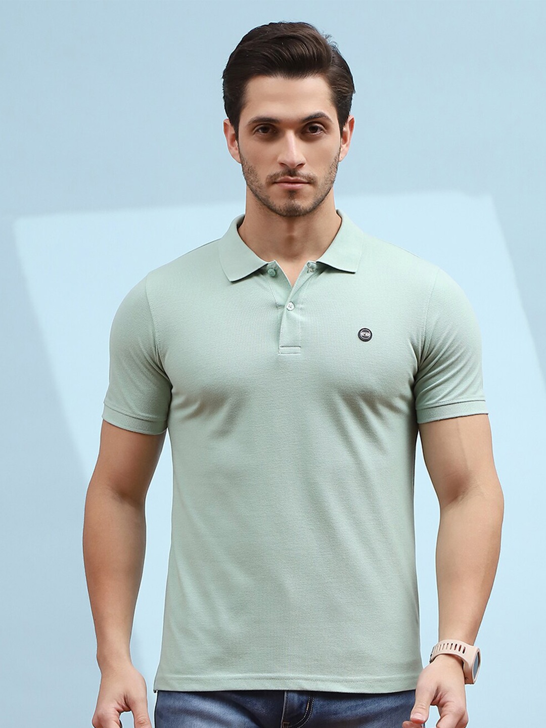 Cloak & Decker by Monte Carlo Men Solid Polo Collar T-shirt, Sea green