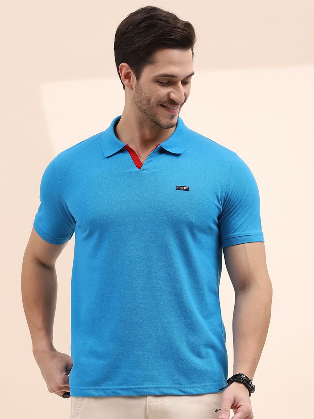 

Cloak & Decker by Monte Carlo Men Polo Collar Applique T-shirt, Turquoise blue
