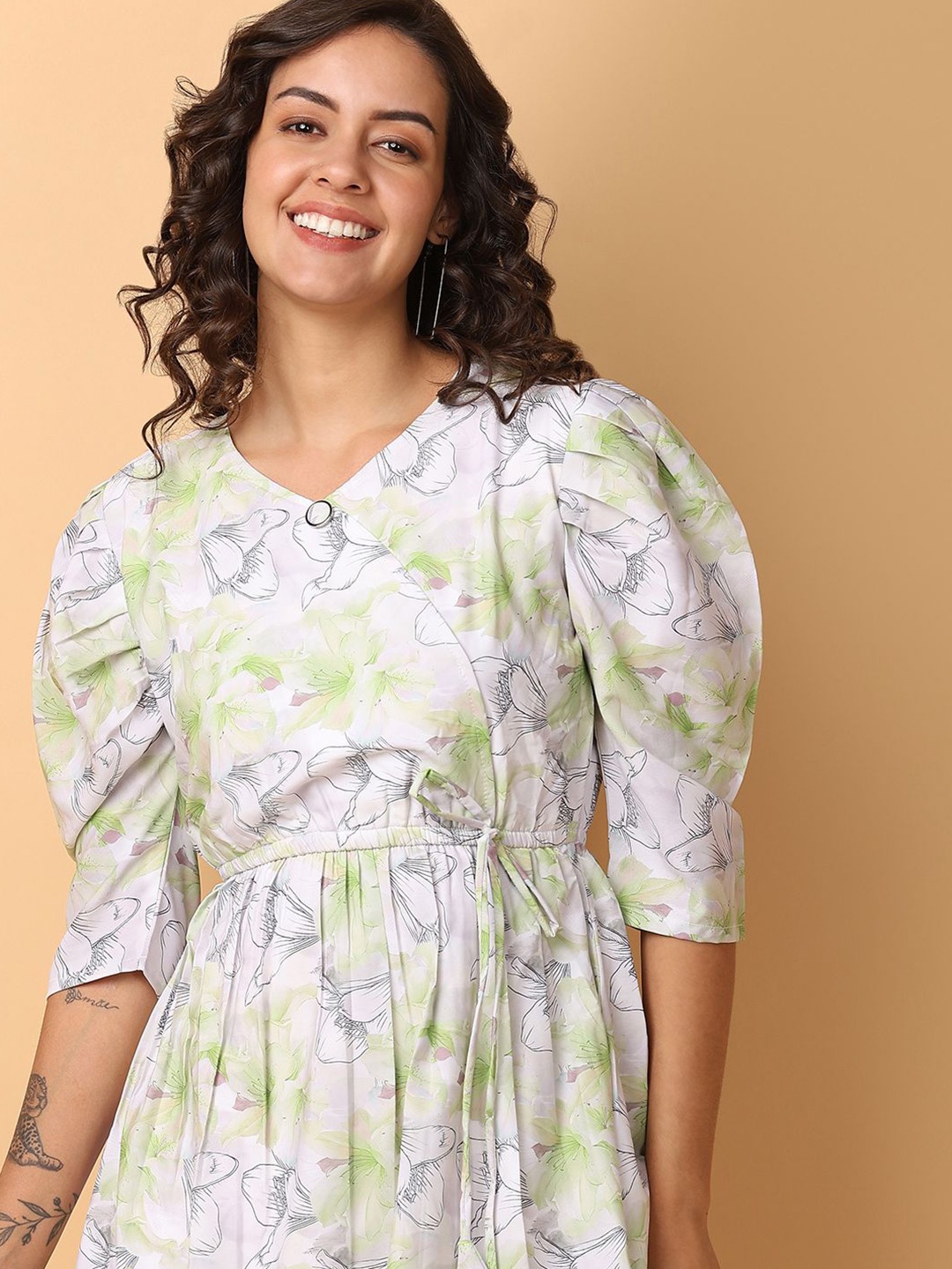

UNLIMITED Floral Print Fit & Flare Dress, Green