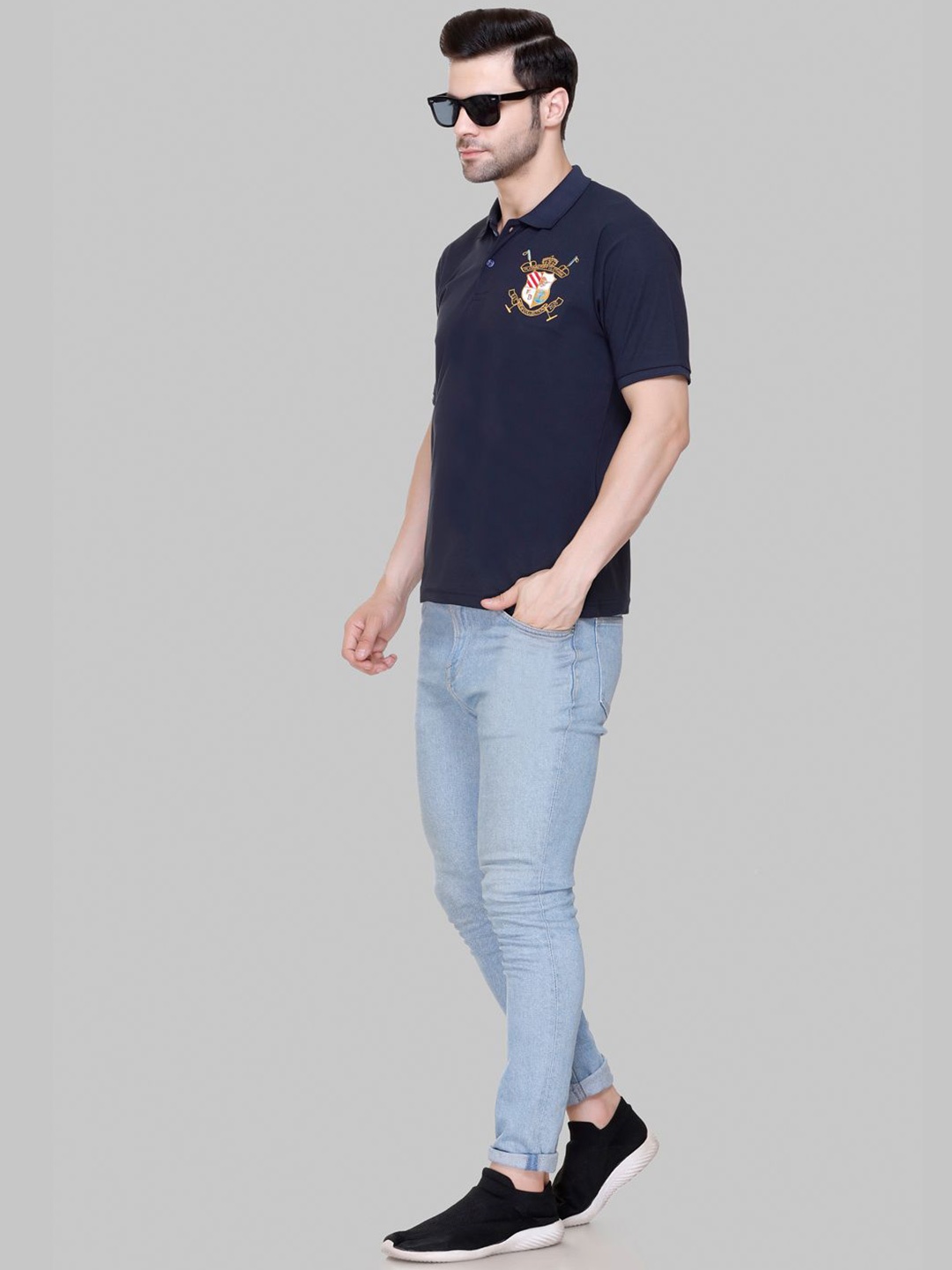 

FLOSBERRY Stylish Men Embroidered Polo Collar T-shirt, Blue