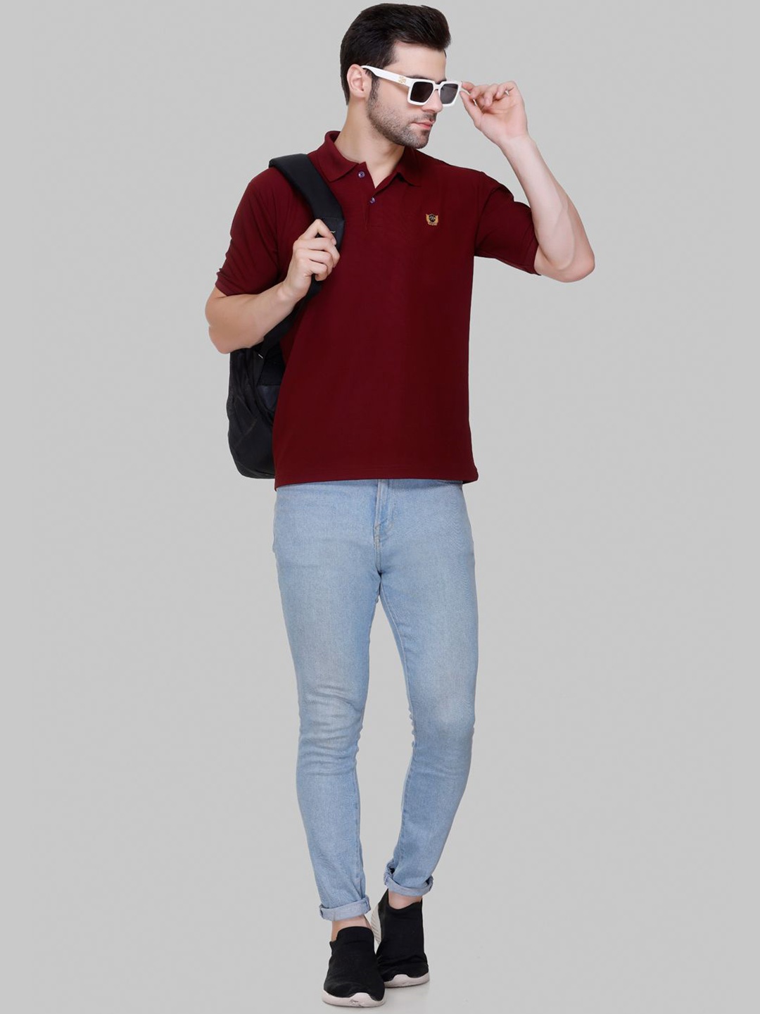 

FLOSBERRY Men Polo Collar Solid T-shirt, Purple