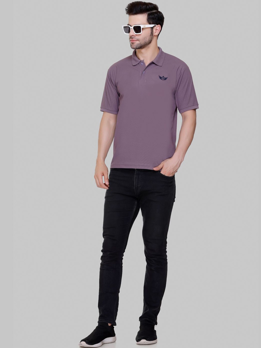 

FLOSBERRY Stylish Men Embroidered Polo Collar T-shirt, Purple