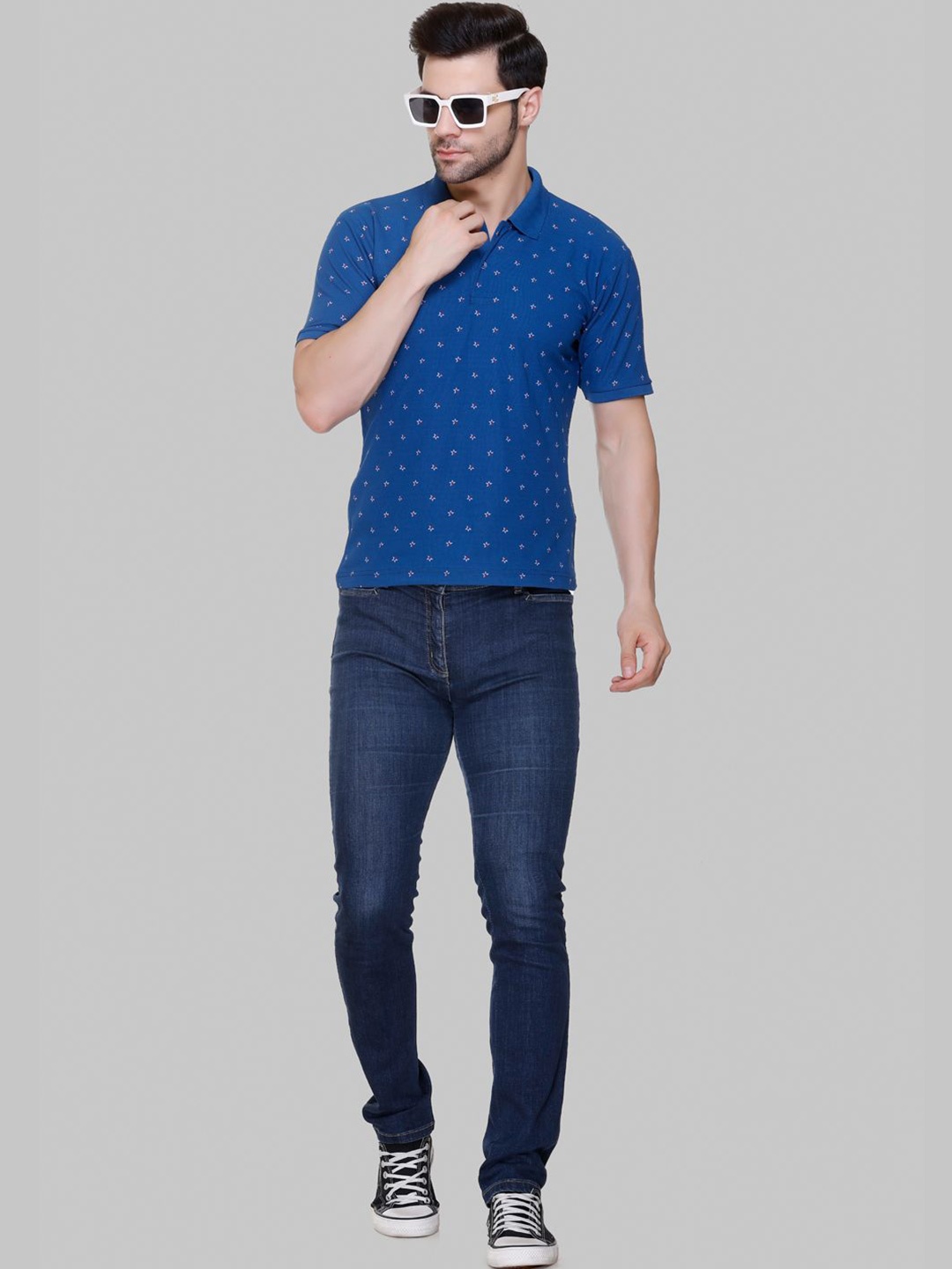 

FLOSBERRY Stylish Men Conversational Printed Polo Collar T-shirt, Blue