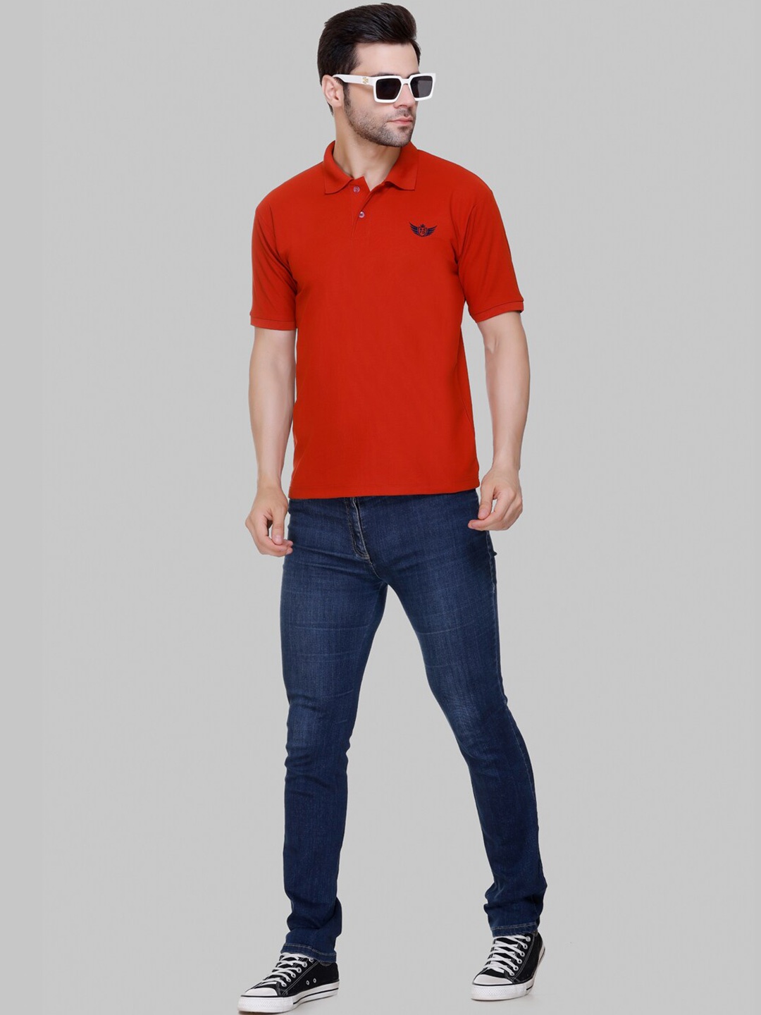 

FLOSBERRY Stylish Men Embroidered Polo Collar T-shirt, Rust