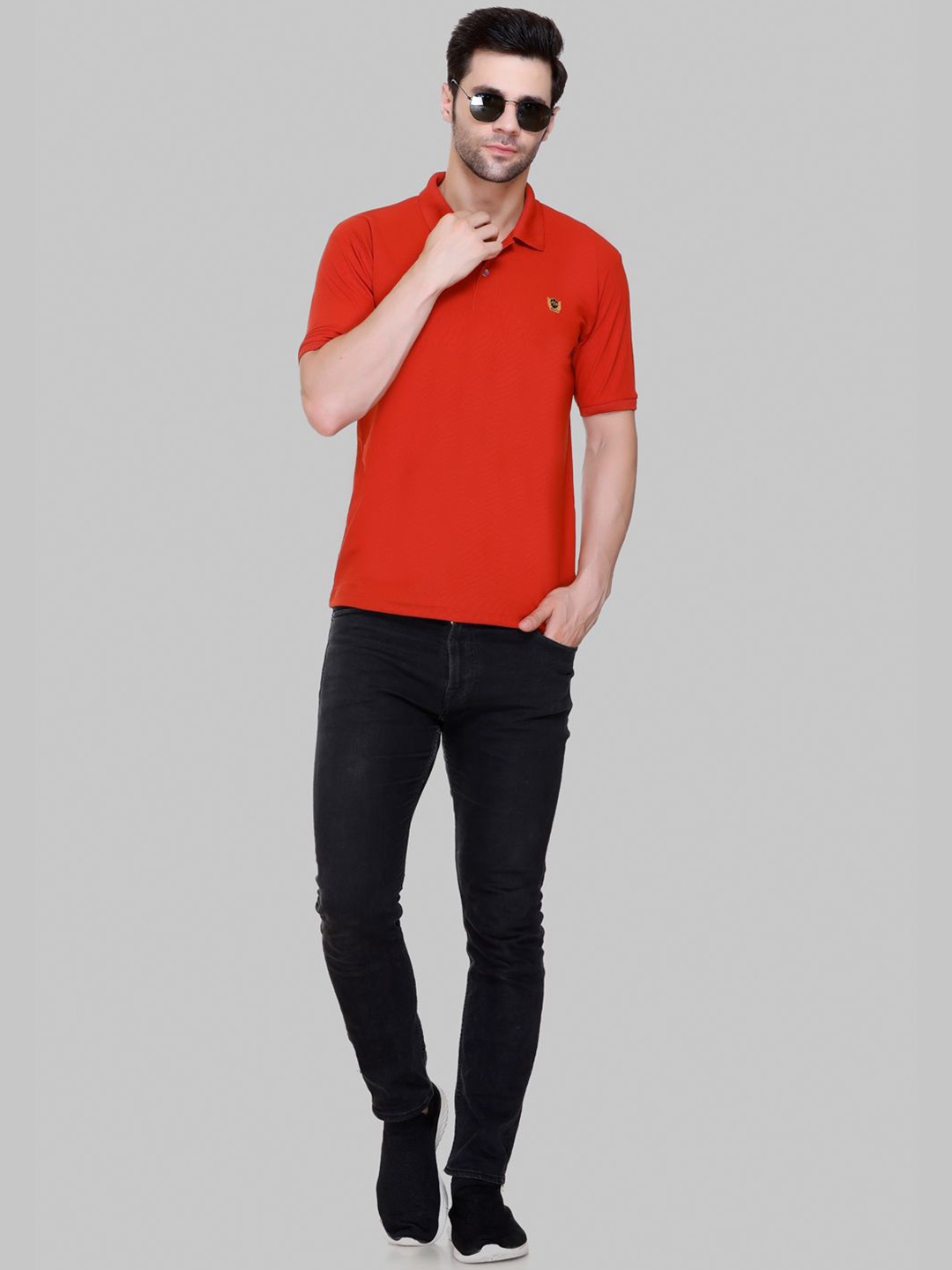 

FLOSBERRY Stylish Men Embroidered Polo Collar T-shirt, Rust