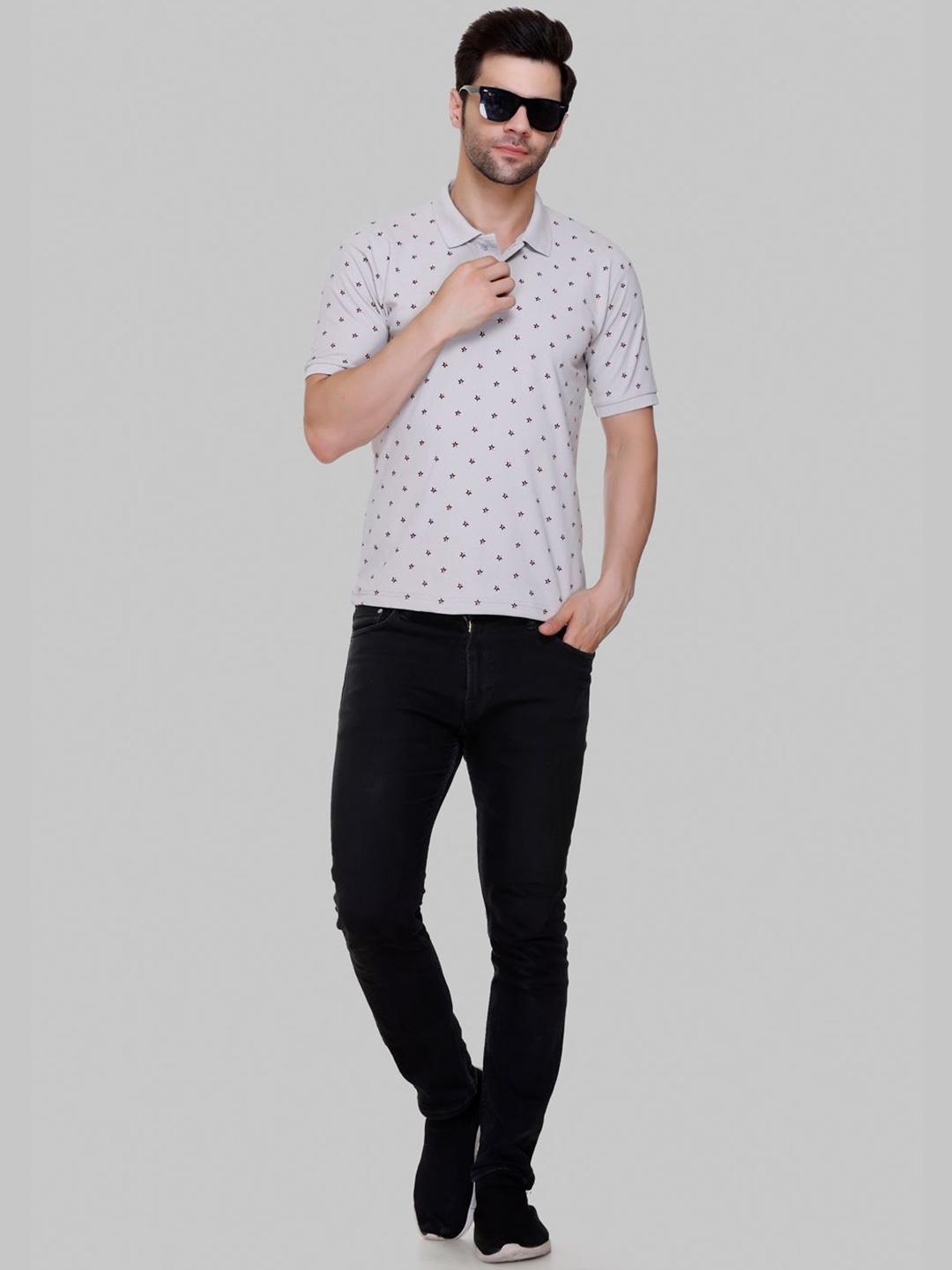 

FLOSBERRY Men Conversational Printed Polo Collar T-shirt, Grey