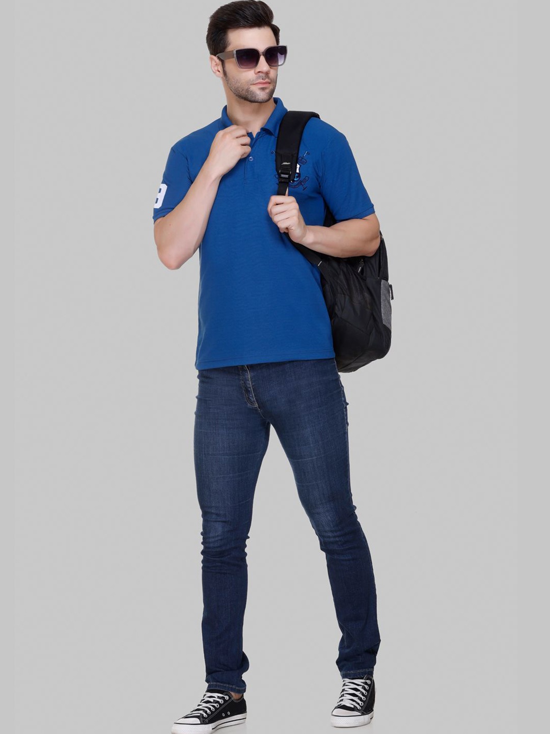 

FLOSBERRY Stylish Men Embroidered Polo Collar T-shirt, Blue