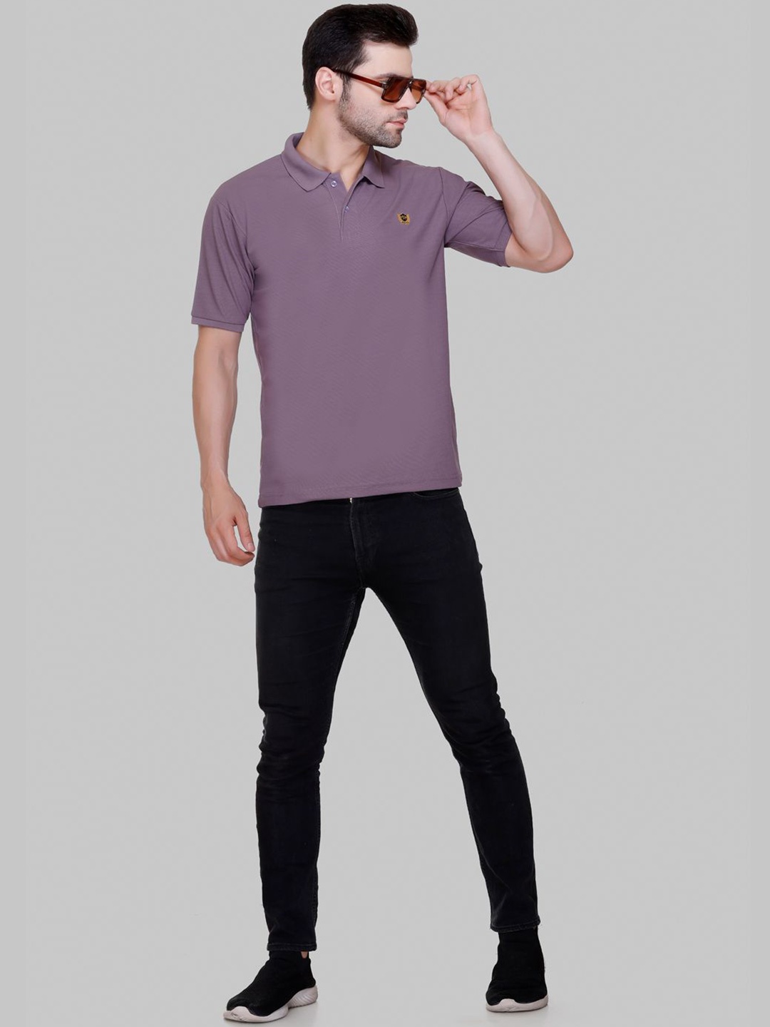 

FLOSBERRY Stylish Men Embroidered Polo Collar T-shirt, Purple