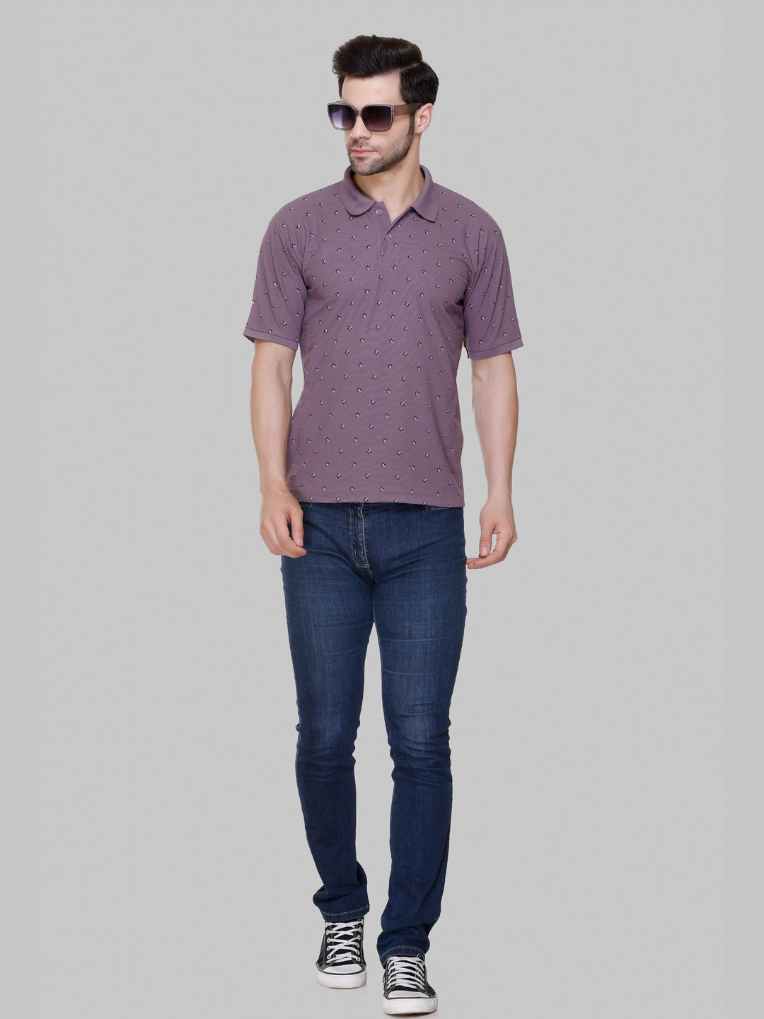 

FLOSBERRY Stylish Men Conversational Printed Polo Collar T-shirt, Purple