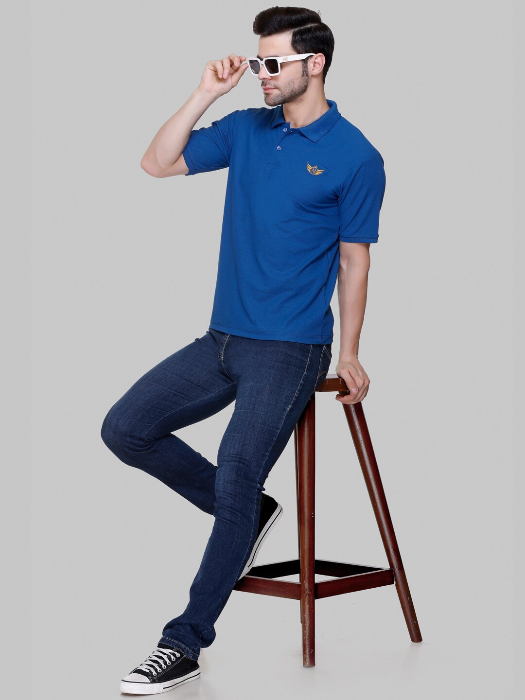 

FLOSBERRY Stylish Men Embroidered Polo Collar T-shirt, Blue