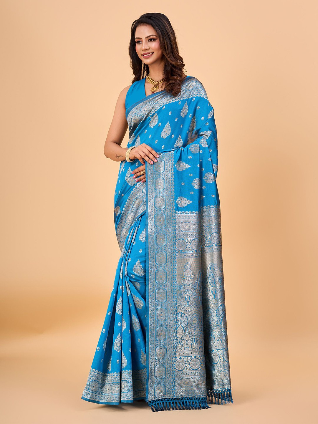 

NIRMAL CREATION Woven Design Zari Kanjeevaram Saree, Blue