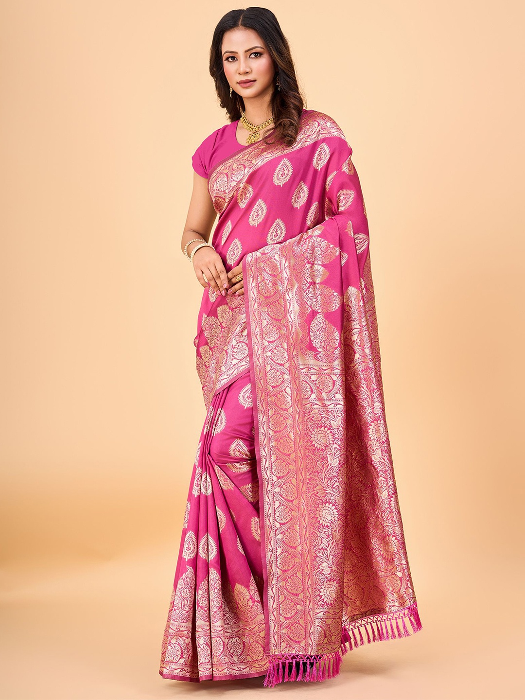 

NIRMAL CREATION Woven Design Zari Banarasi Saree, Pink