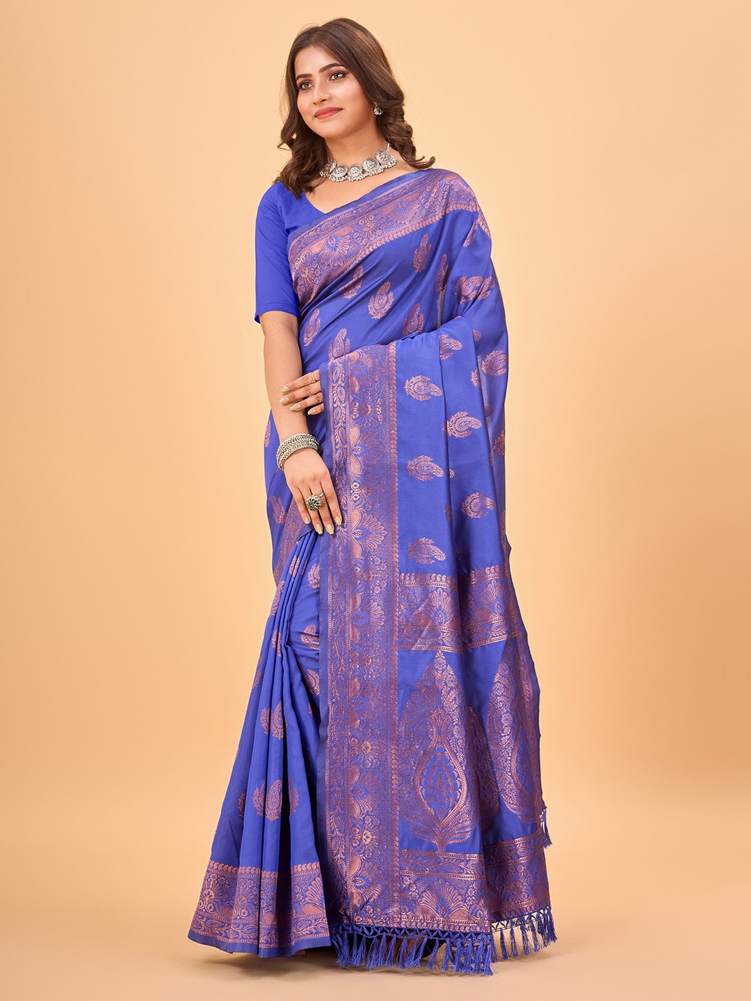 NIRMAL CREATION Woven Design Zari Kanjeevaram Saree, Blue
