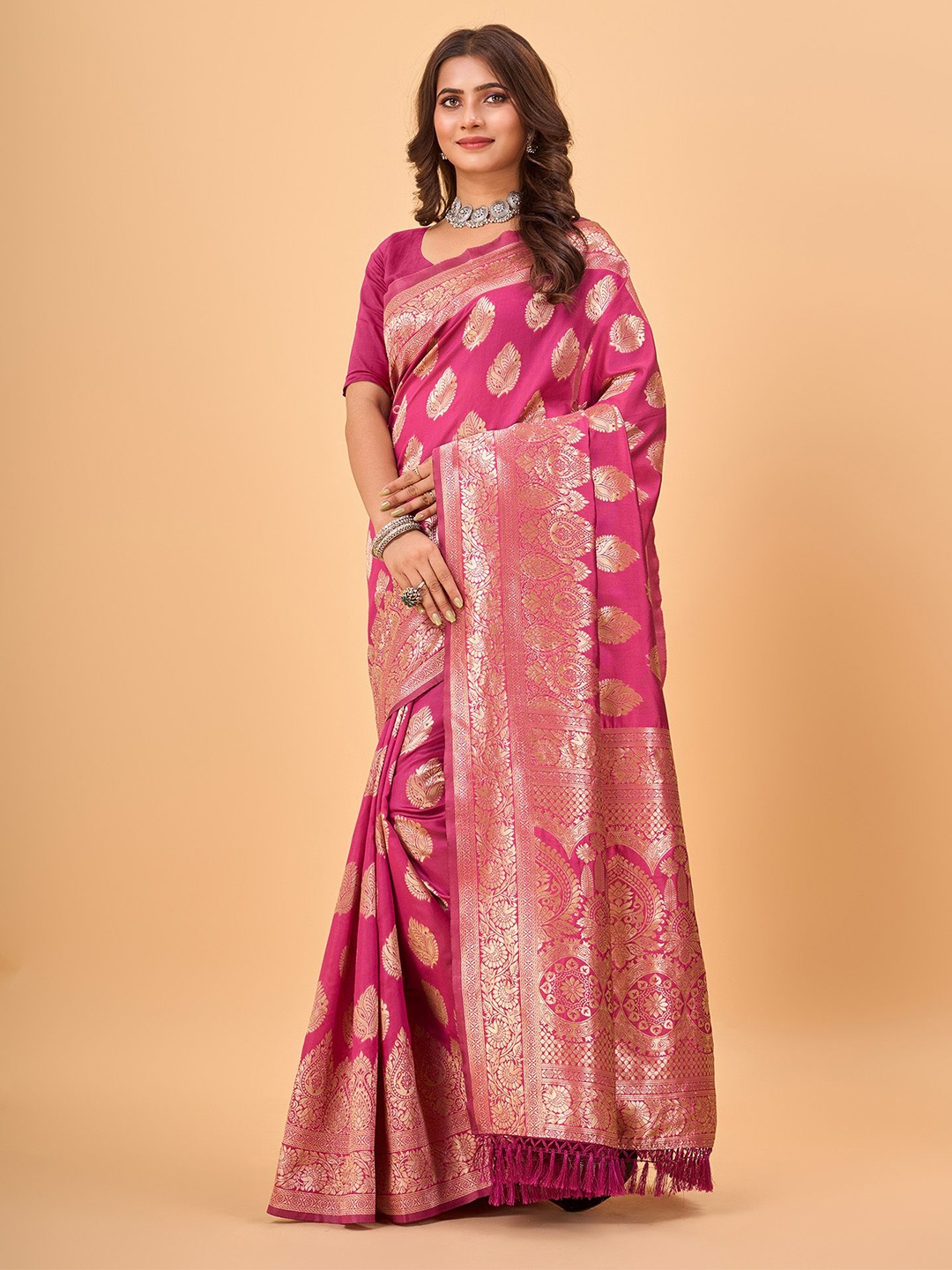 

NIRMAL CREATION Woven Design Zari Banarasi Saree, Pink