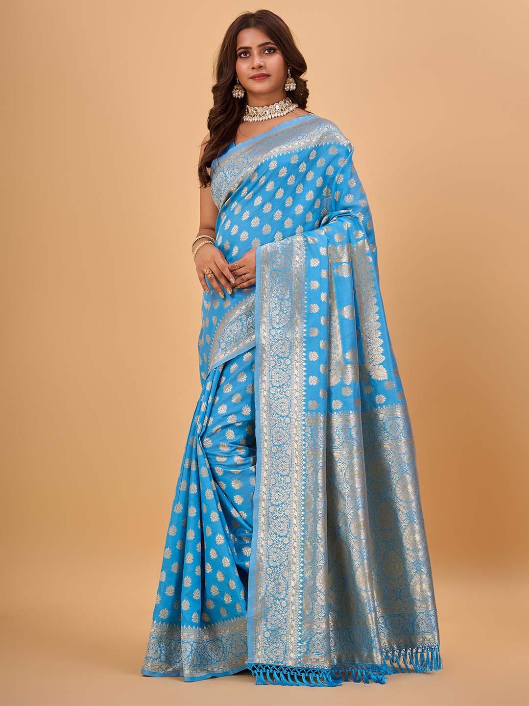 

NIRMAL CREATION Woven Design Zari Kanjeevaram Saree, Turquoise blue
