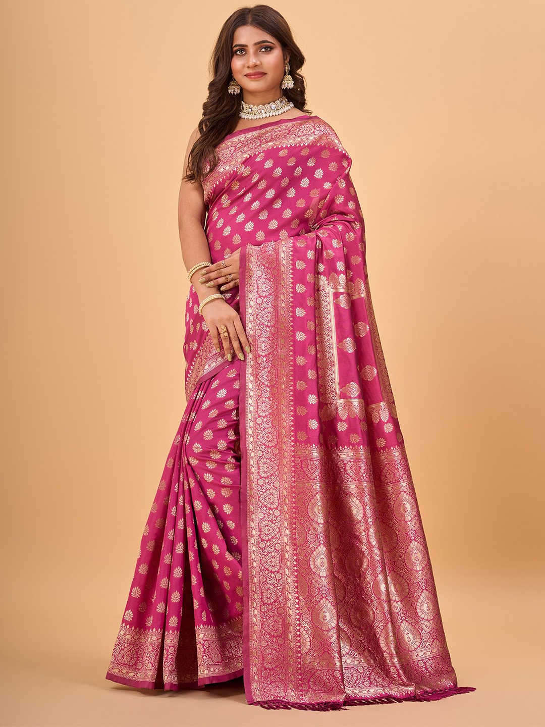 

NIRMAL CREATION Woven Design Zari Kanjeevaram Saree, Pink