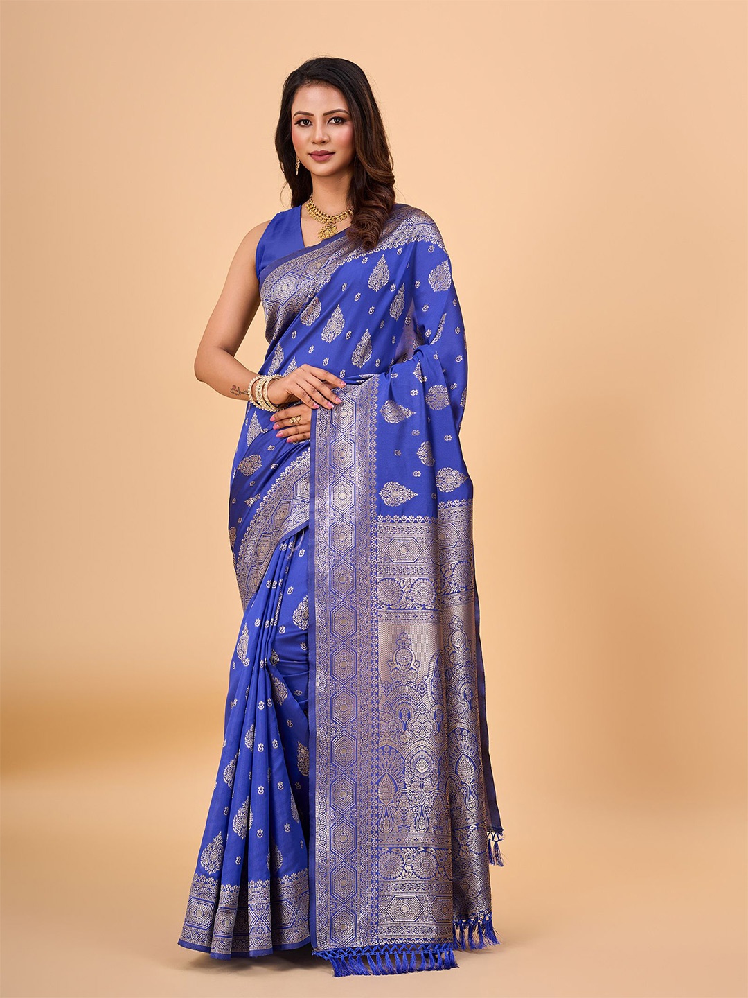 

NIRMAL CREATION Woven Design Zari Kanjeevaram Saree, Blue