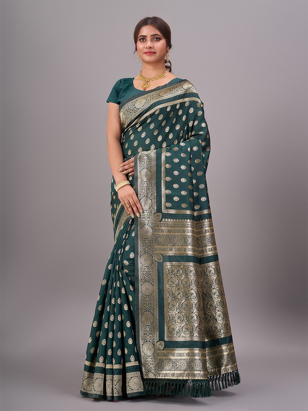 

NIRMAL CREATION Woven Design Zari Kanjeevaram Saree, Green