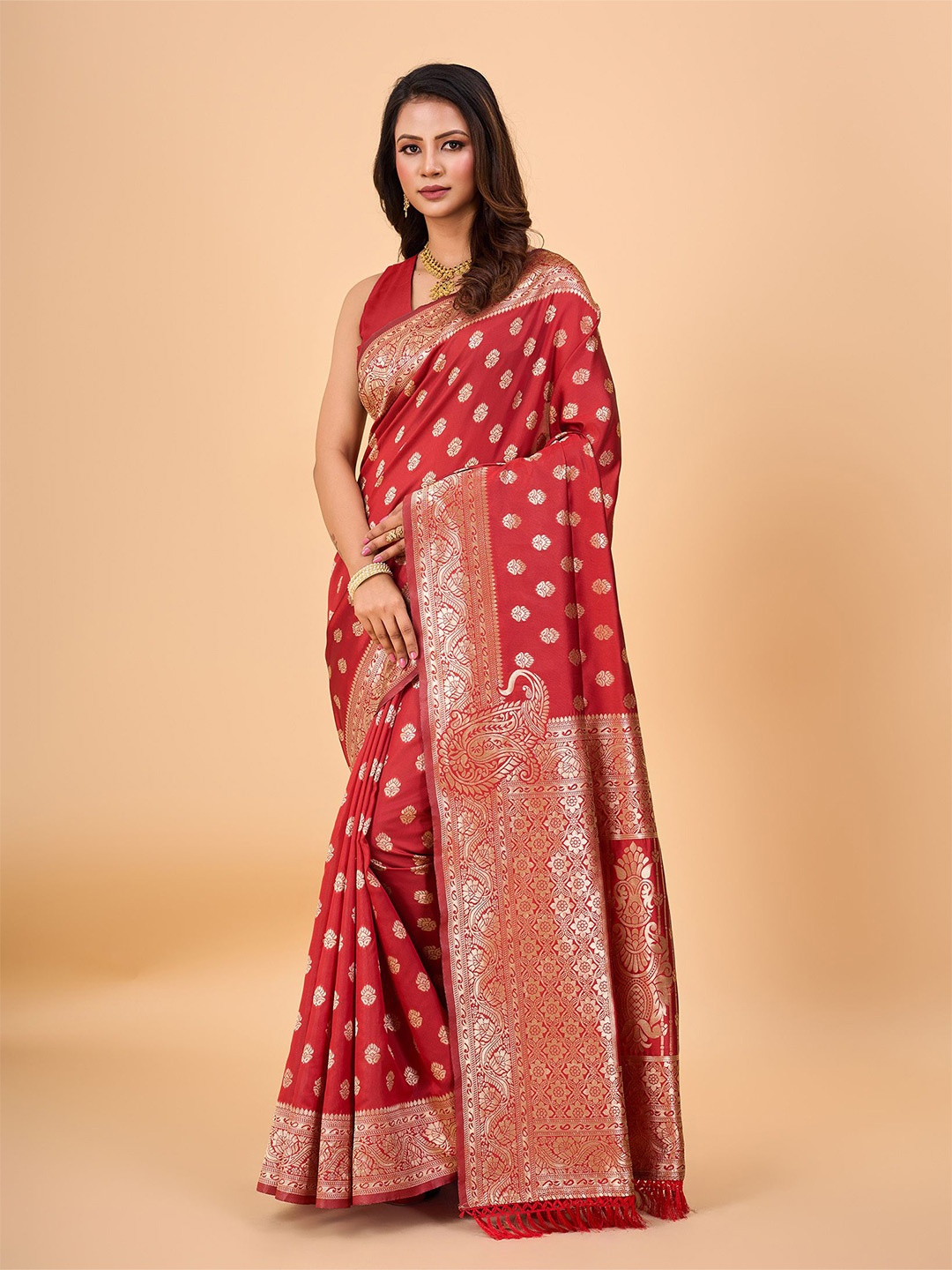 

NIRMAL CREATION Woven Design Zari Kanjeevaram Saree, Red