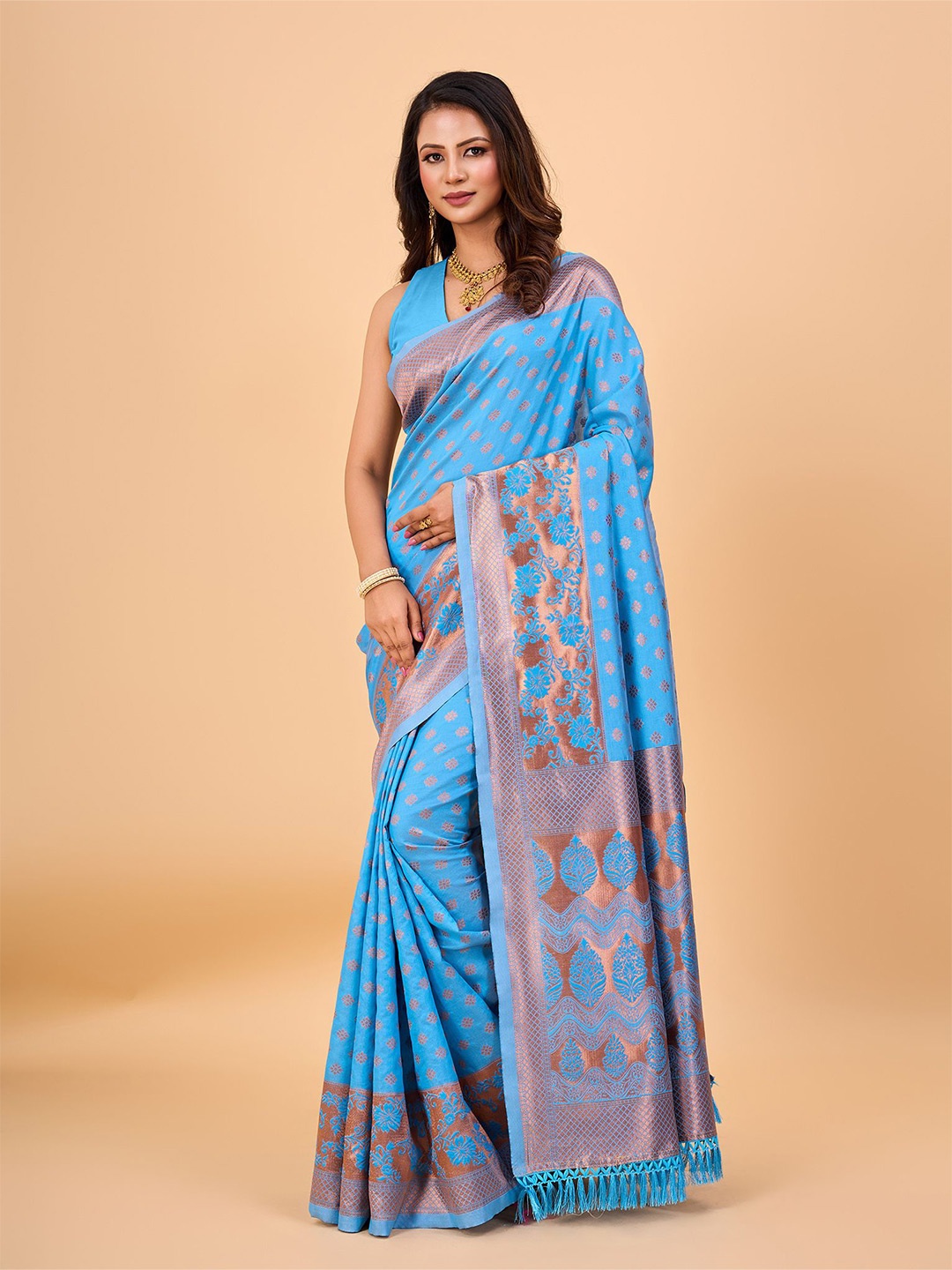 

NIRMAL CREATION Woven Design Kanjeevaram Saree, Blue