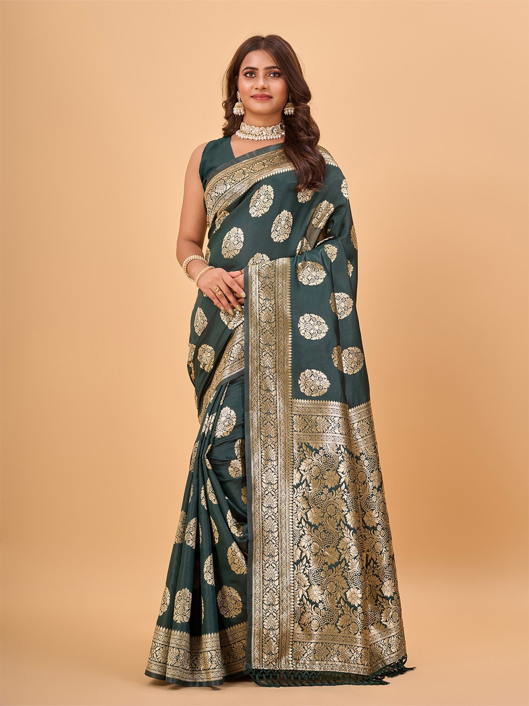 

NIRMAL CREATION Woven Design Zari Banarasi Saree, Green