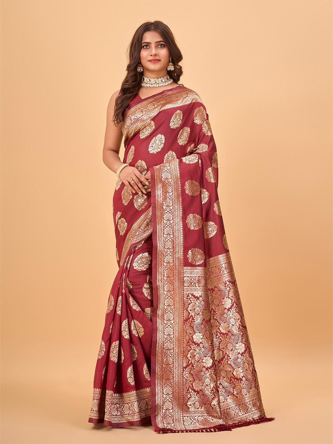 

NIRMAL CREATION Woven Design Zari Kanjeevaram Saree, Red