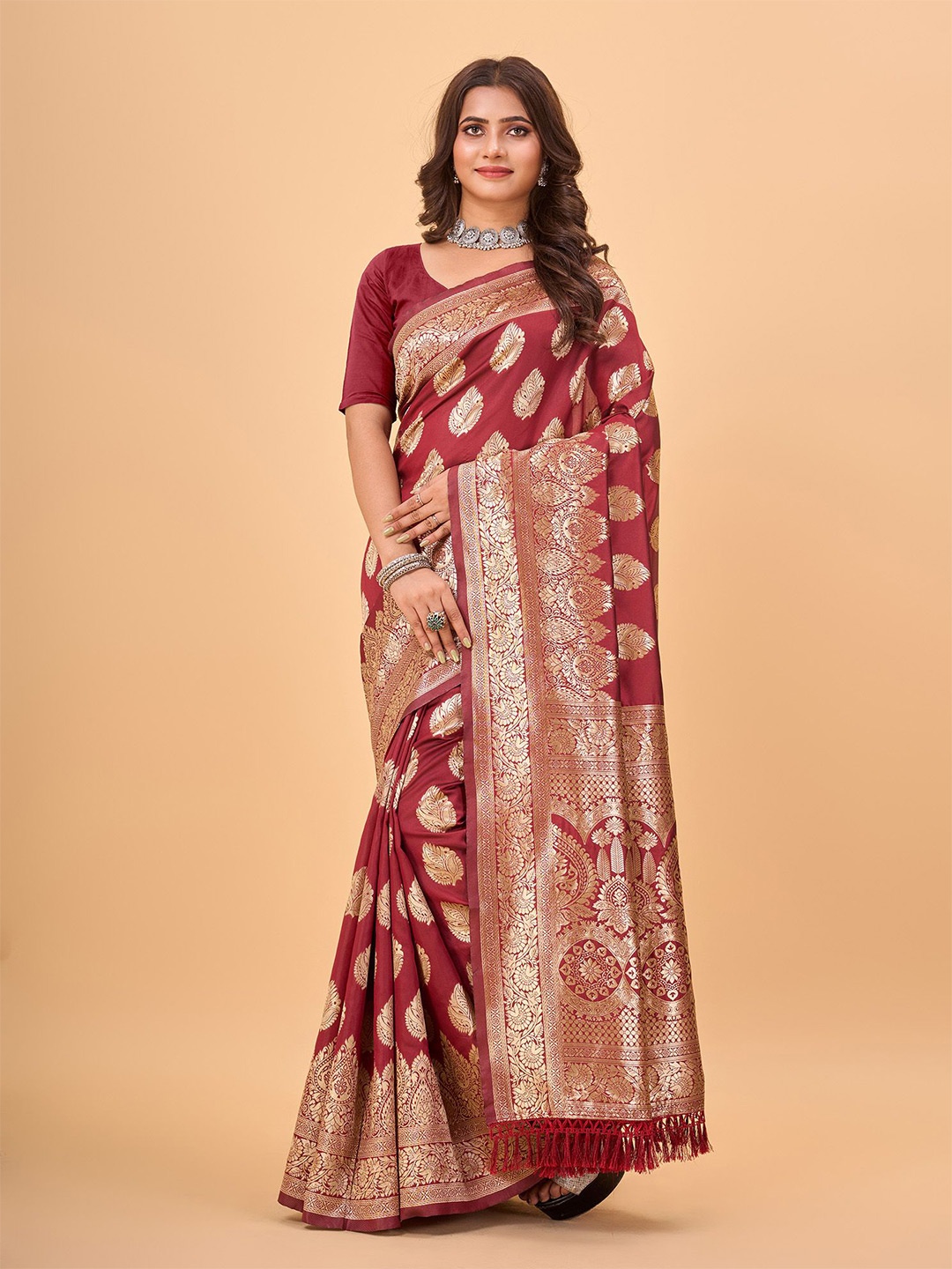 

NIRMAL CREATION Woven Design Zari Kanjeevaram Saree, Red