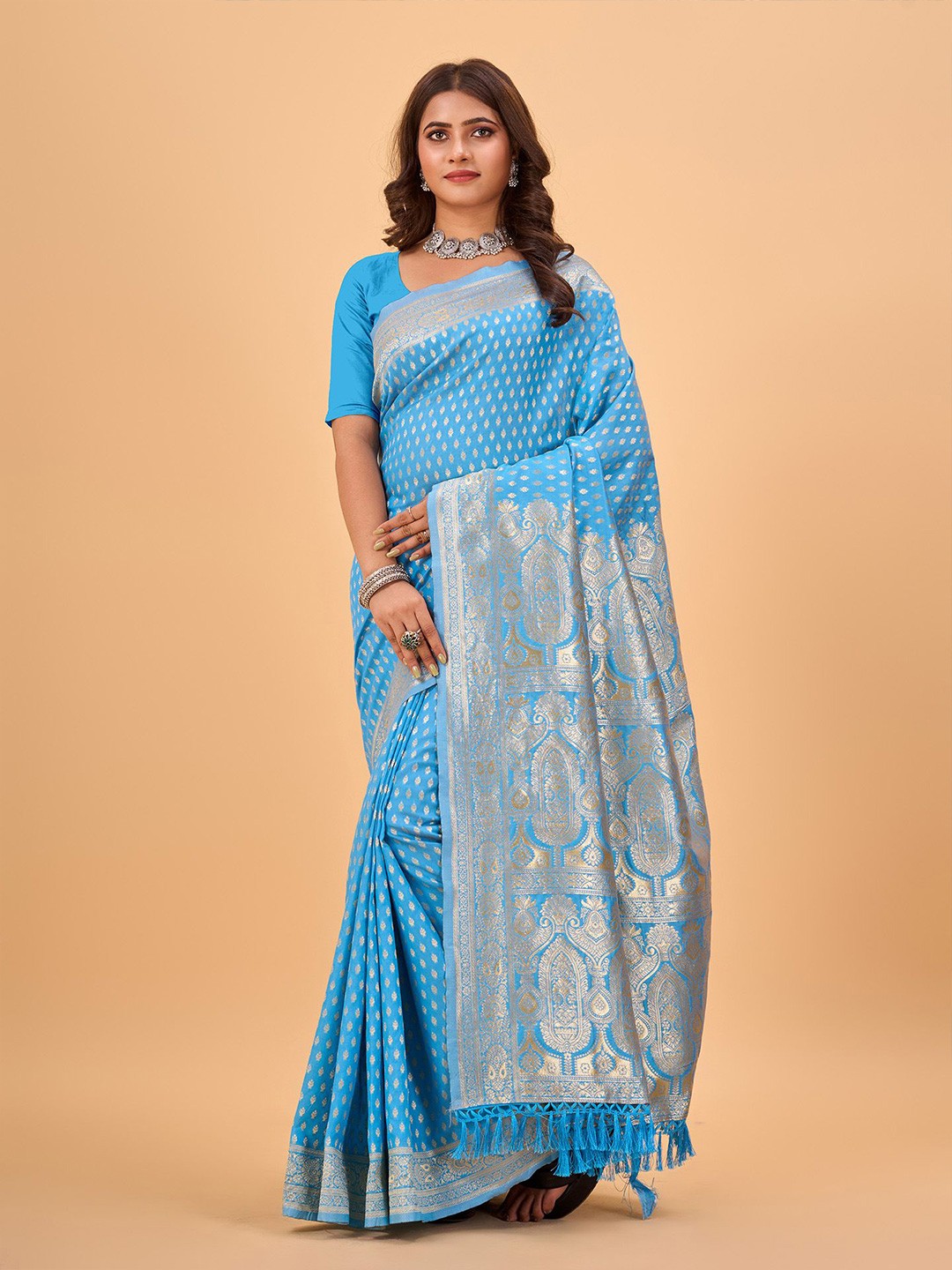 

NIRMAL CREATION Woven Design Zari Art Silk Kanjeevaram Saree, Blue