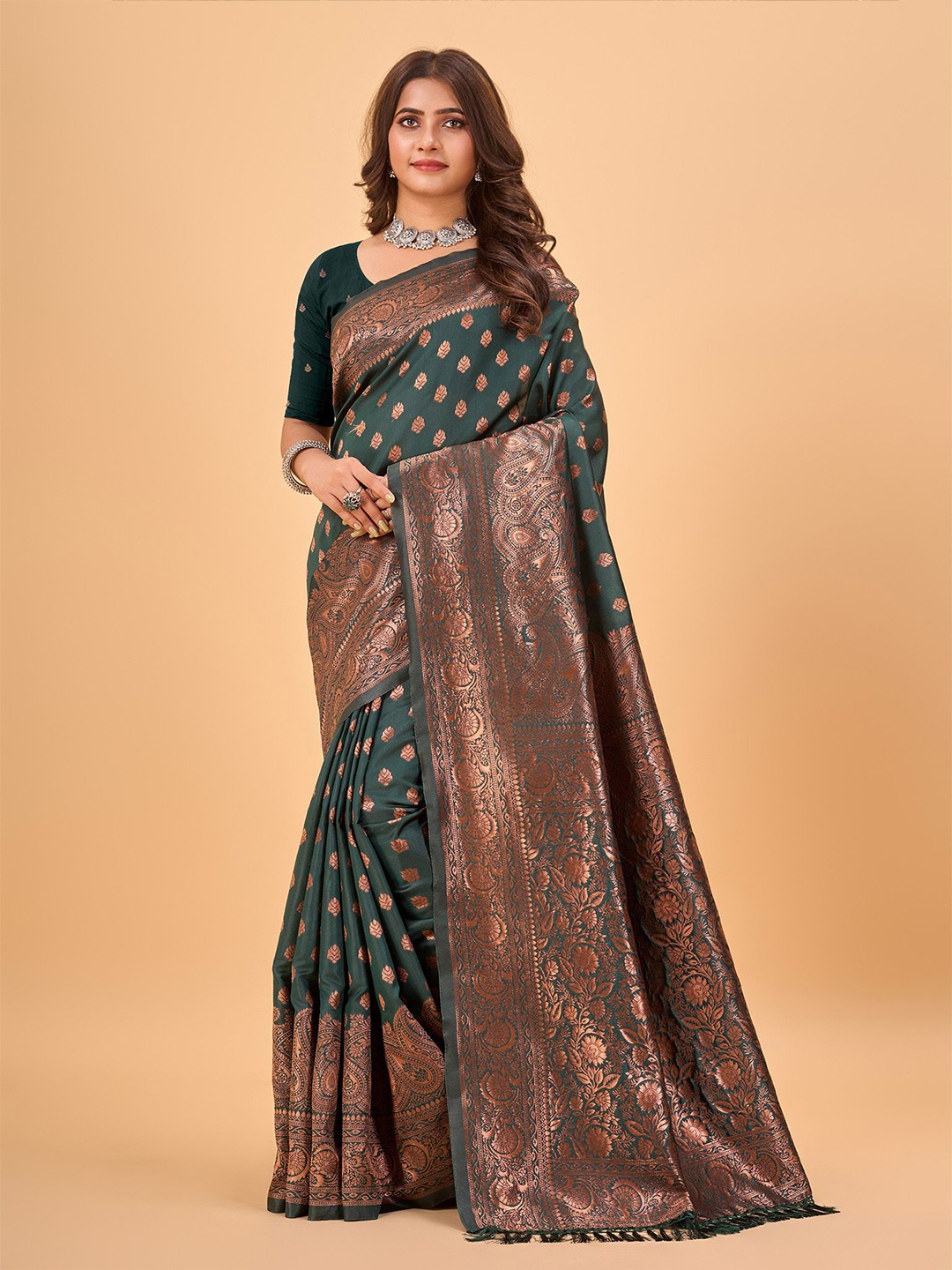 

NIRMAL CREATION Woven Design Zari Banarasi Saree, Green