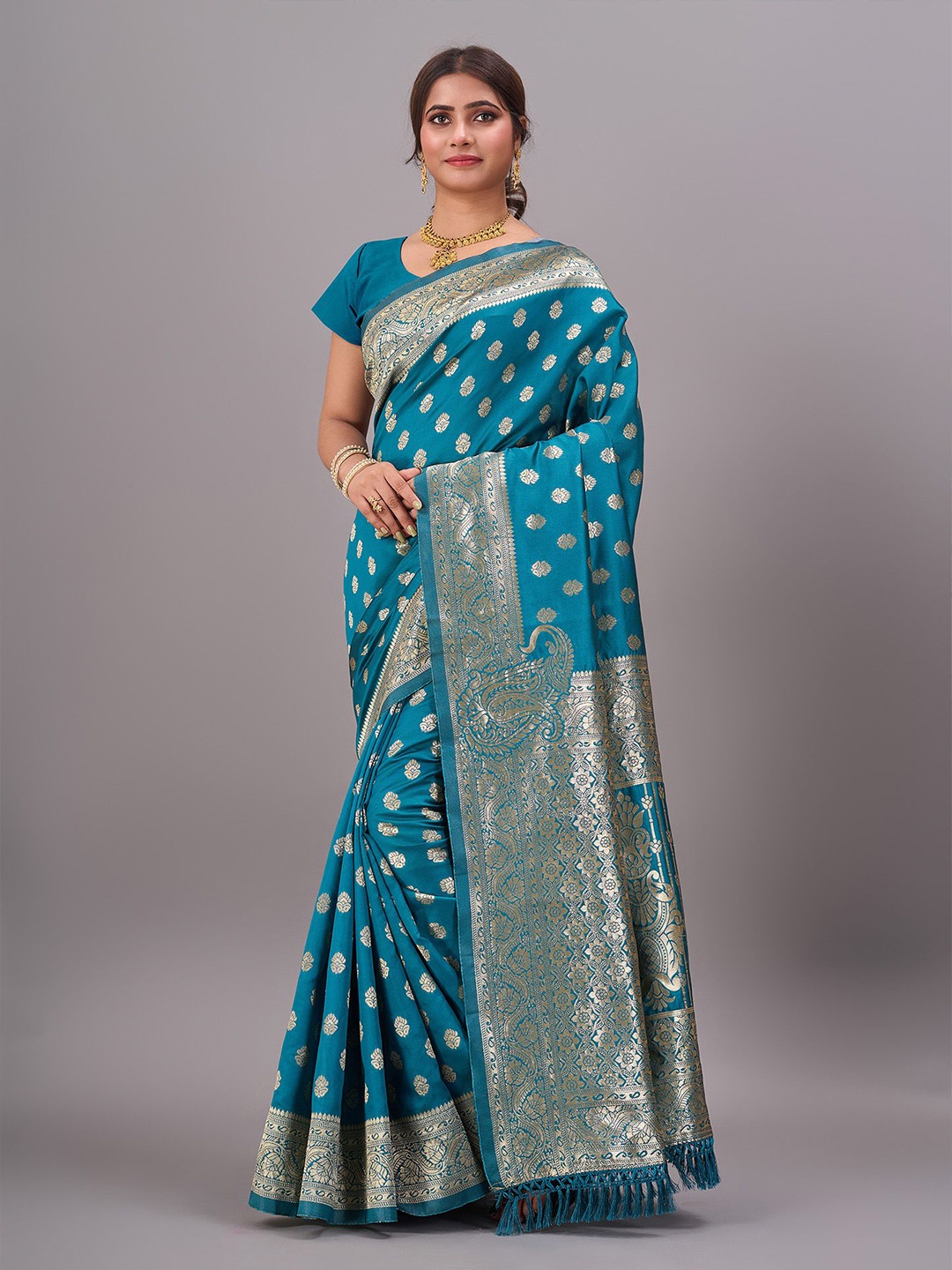

NIRMAL CREATION Woven Design Zari Kanjeevaram Saree, Turquoise blue