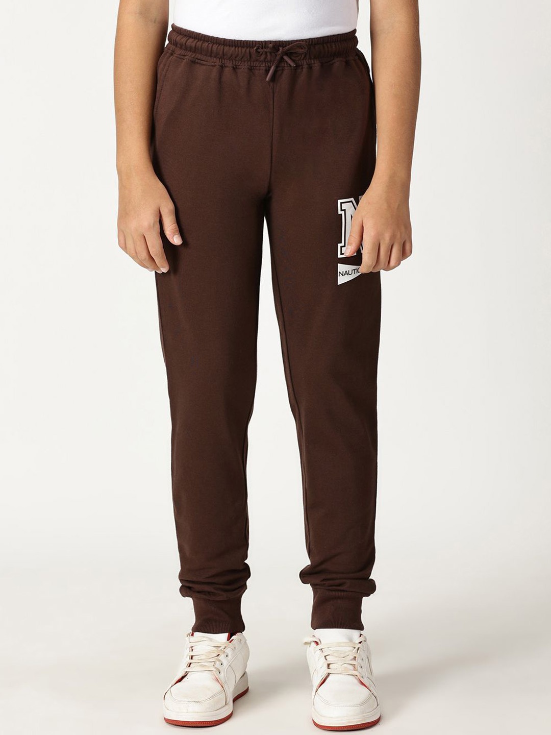 

Nautica Boys Brand Logo Print Detail Pure Cotton Jogger, Coffee brown