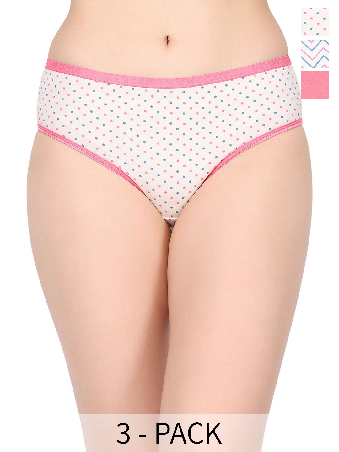 BODYX Pack Of 3 Printed Mid-Rise Basic Briefs- BX512-MULTI-3PCS-S, Pink