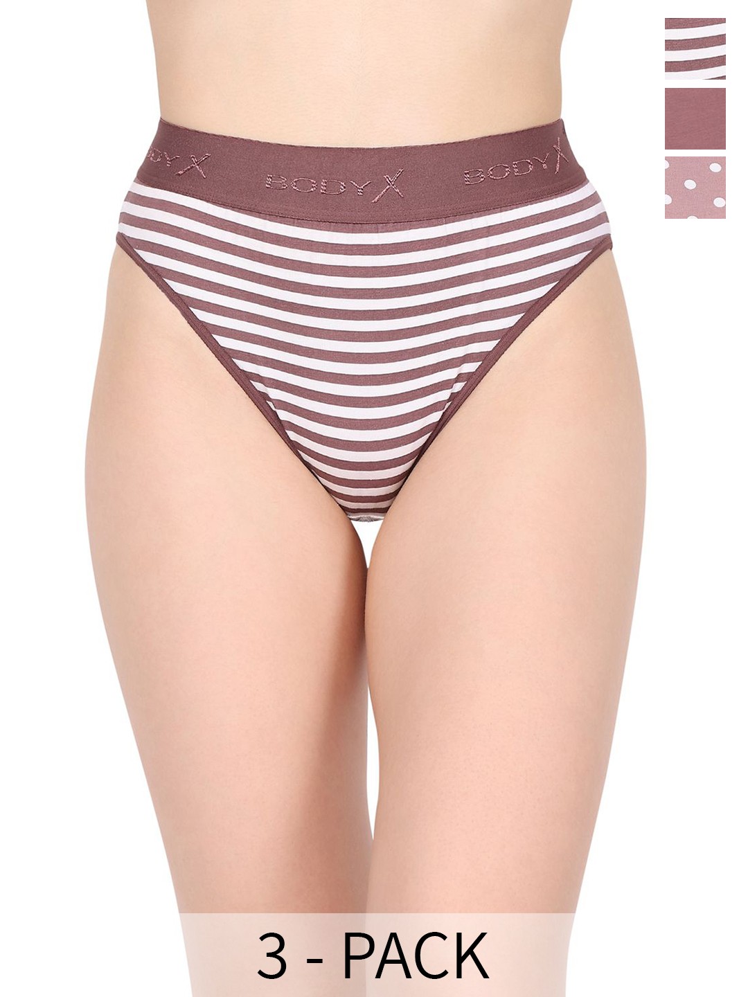 

BODYX Pack Of 3 Printed Mid-Rise Basic Briefs - BX517-MULTI-3PCS-S, Brown