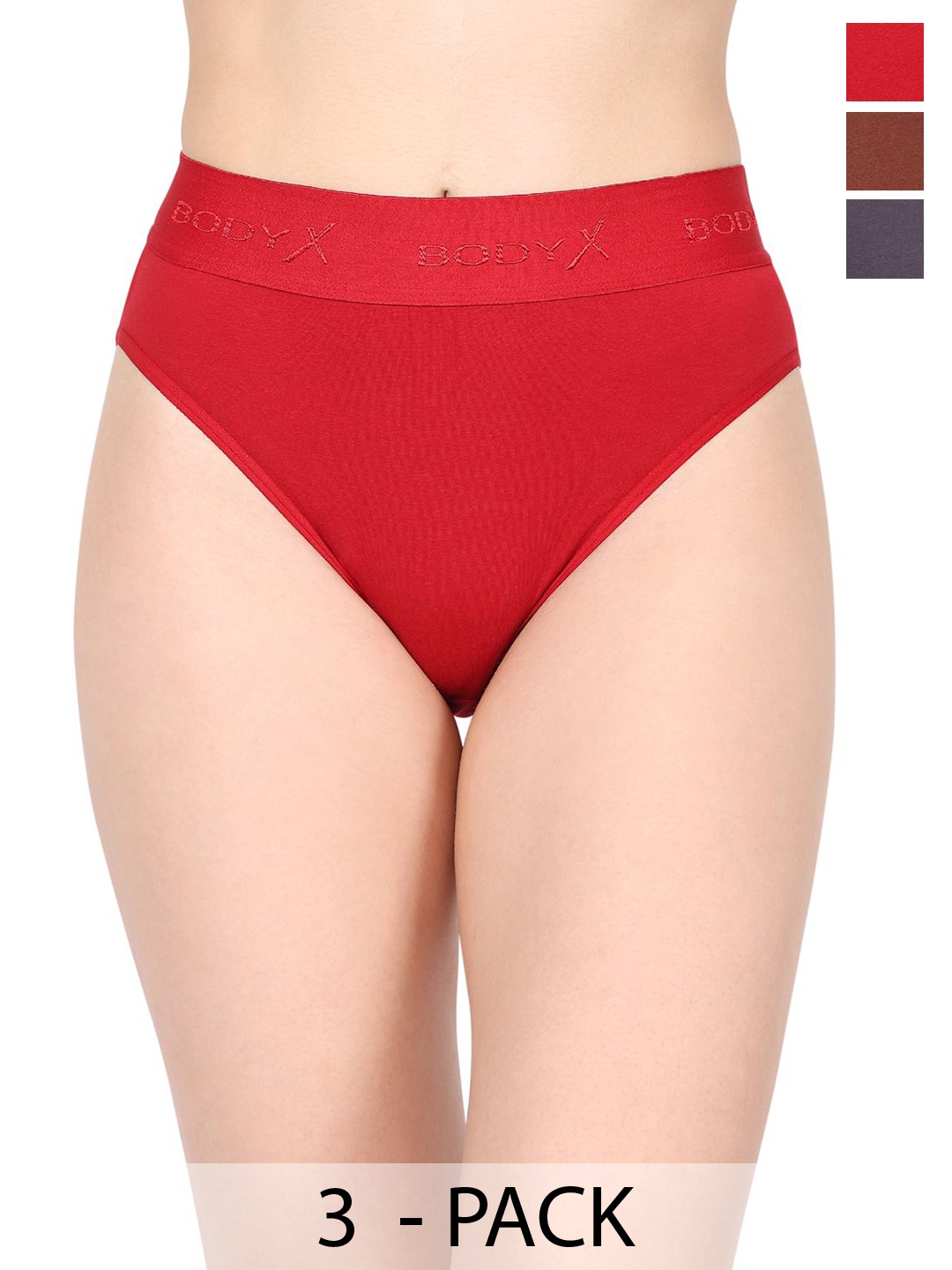

BODYX Pack Of 3 High-Rise Hipster Briefs BX518-MULTI-3PCS-XL, Red