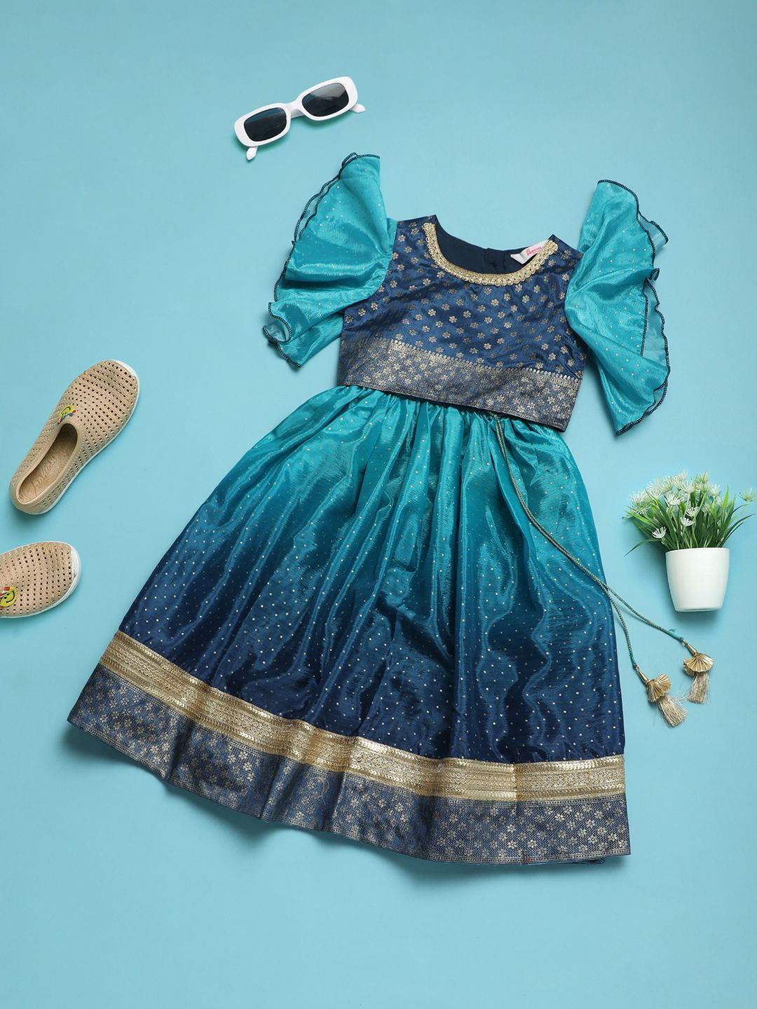 

V-Mart Ethnic Motifs Fit & Flare Dress, Blue