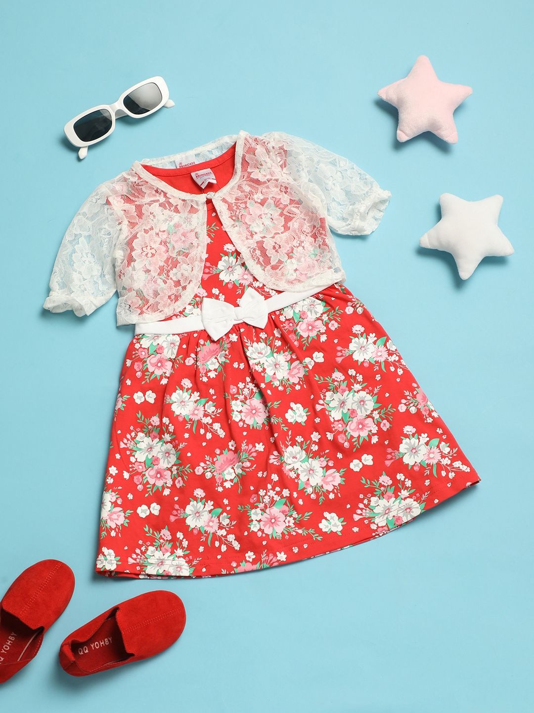 

V-Mart Floral Print Puff Sleeve A-Line Dress, Orange