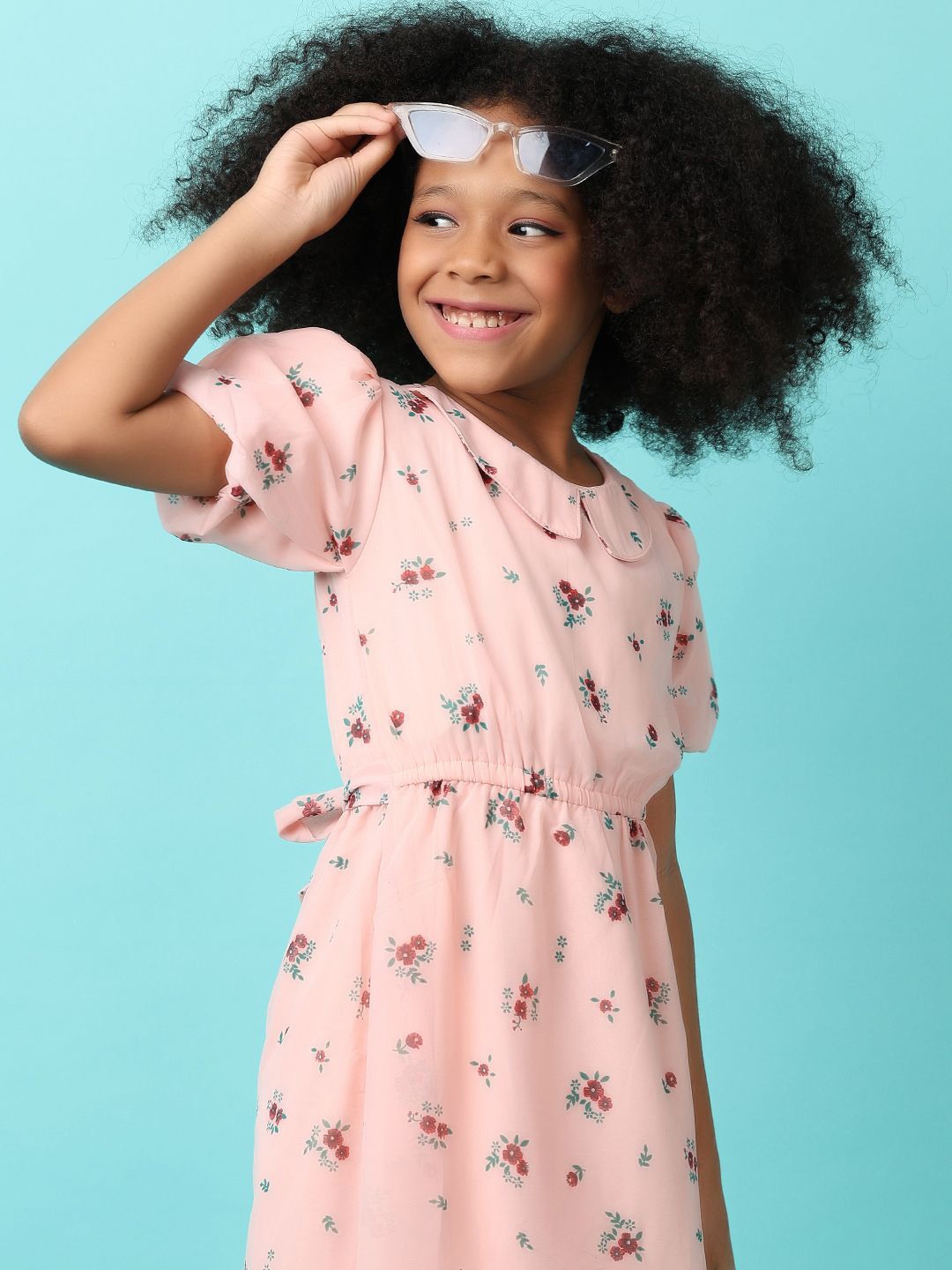 

V-Mart Floral Print Peter Pan Collar Fit & Flare Dress, Pink