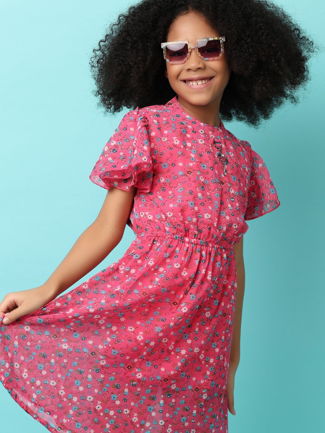 

V-Mart Floral Printed Georgette A-Line Dress, Pink